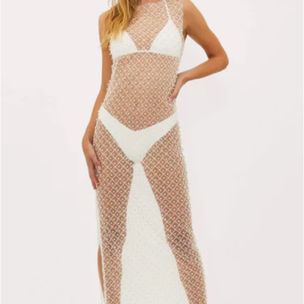Beach Riot White Mesh Swim Coverup